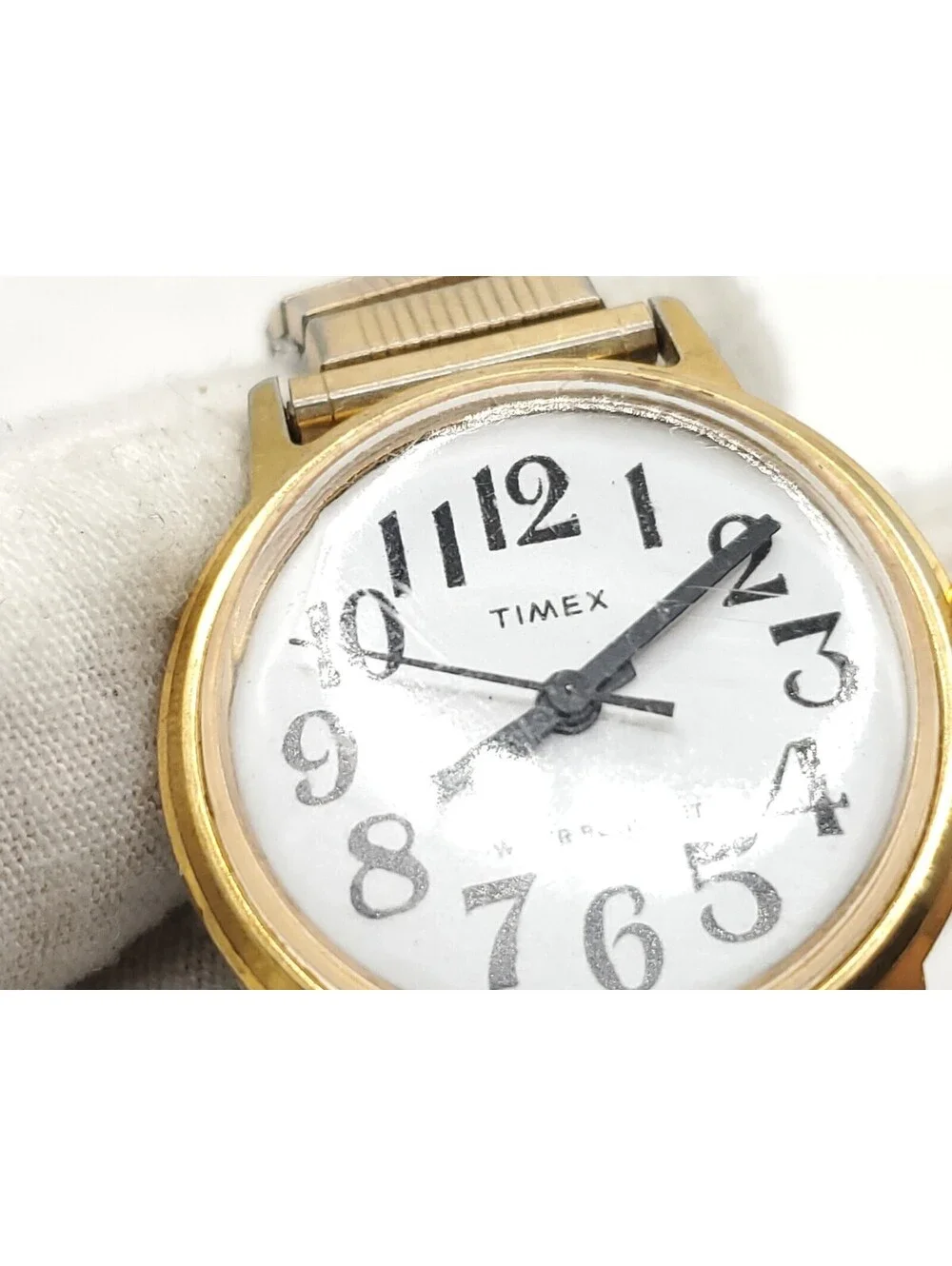 Vintage Timex Marlin Big Reader Mechanical  30mm Watch Running Gold Tone